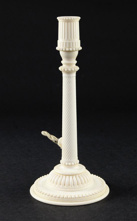 A 1930s carved and turned ivory table lamp, by William G Collins,